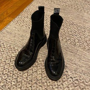 Loeffler Randall Bridget Croc effect black patent chelsea boots